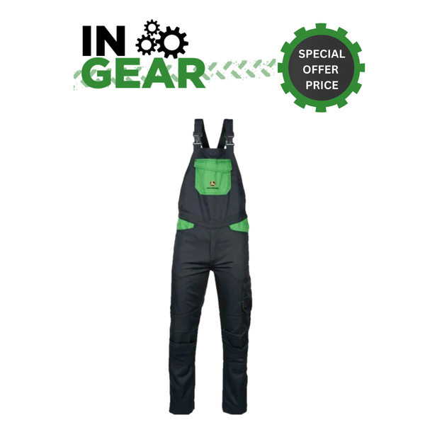 John Deere Adults Bib & Brace Trousers in Black and Green - MCS1003000