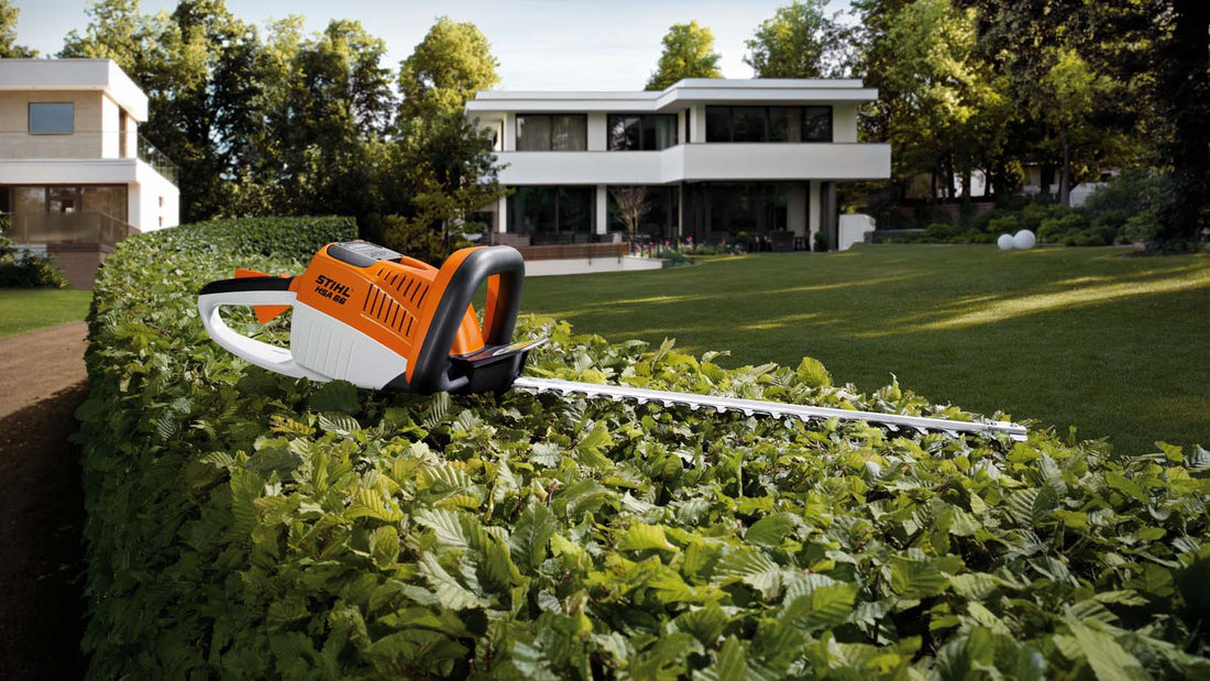 Cordless Hedge Trimmer cutting a hedge