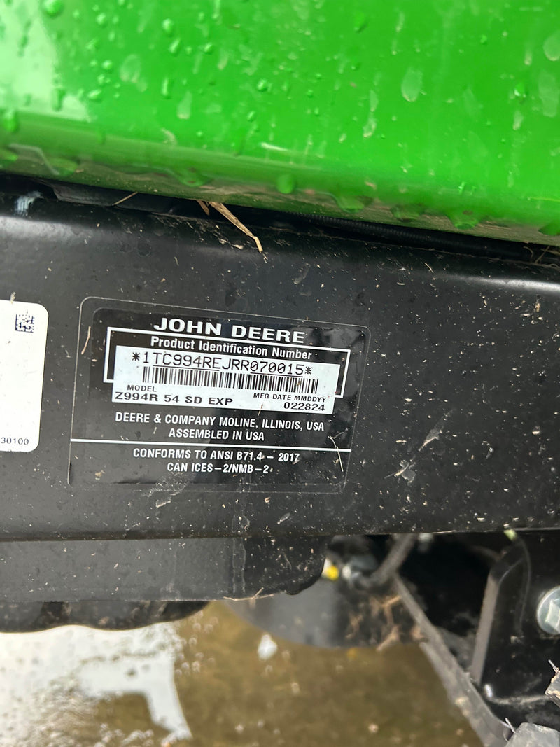 John Deere Z994R Zero Turn Mower with 54″ Side Discharge Deck - H1136909