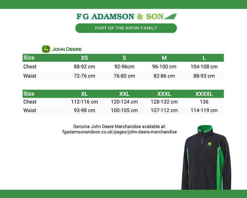 John Deere Field Fleece 1/4 Zip - MCS2002000 Size Guide