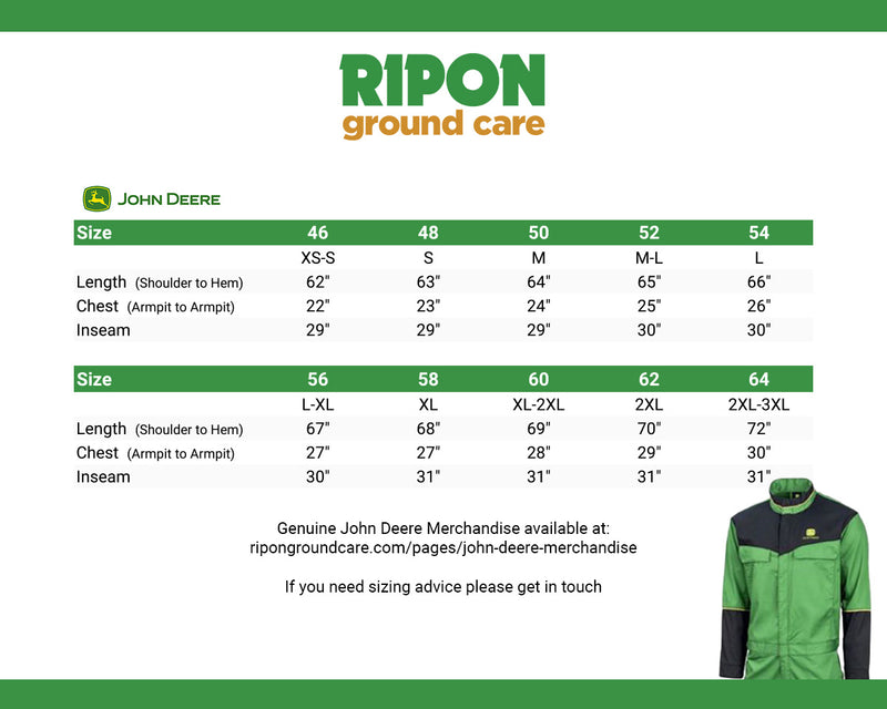 John Deere Adults Overalls in Field Green with Zip Fastening - MCS1001001