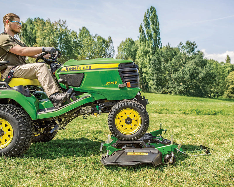 John Deere mowing tractor